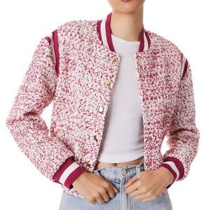 ALICE + OLIVIA Keri sequin-embellished bouclé-tweed bomber jacket